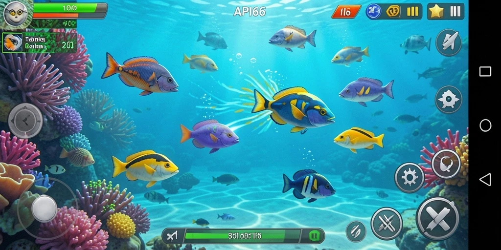 Screenshot gameplay API66 dengan aksi menembak ikan.