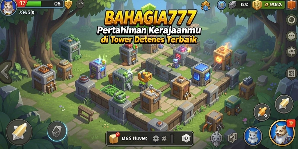 Screenshot gameplay BAHAGIA777 menampilkan aksi pertahanan menara yang mendebarkan.