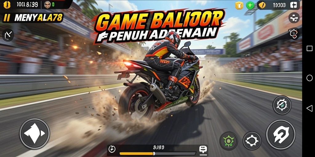 Screenshot MENYALA78 menampilkan gameplay balap motor yang seru.