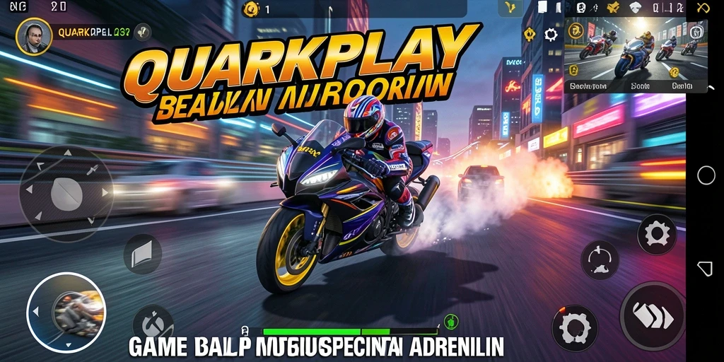 Tampilan gameplay QUARKPLAY yang mendebarkan di lintasan balap motor.