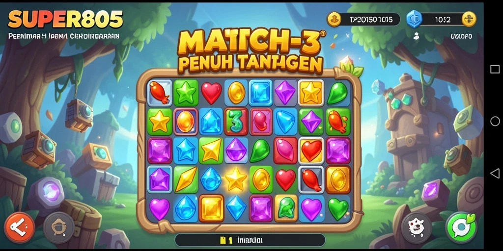 Tampilan gameplay SUPER805 dengan tantangan Match-3 yang menarik.