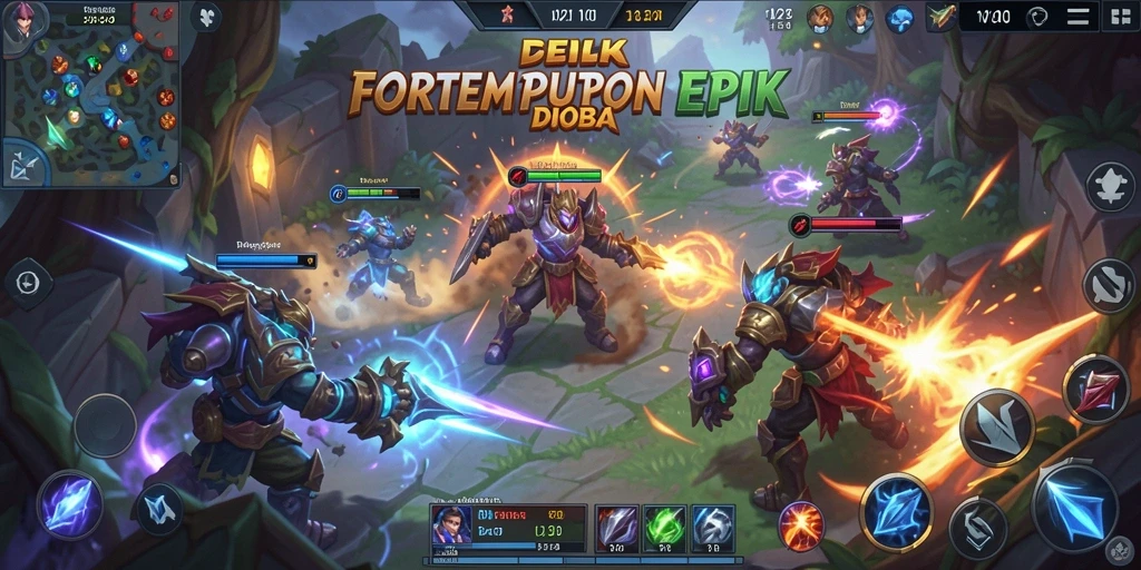 Menampilkan momen seru pertarungan hero dalam game MOBA.